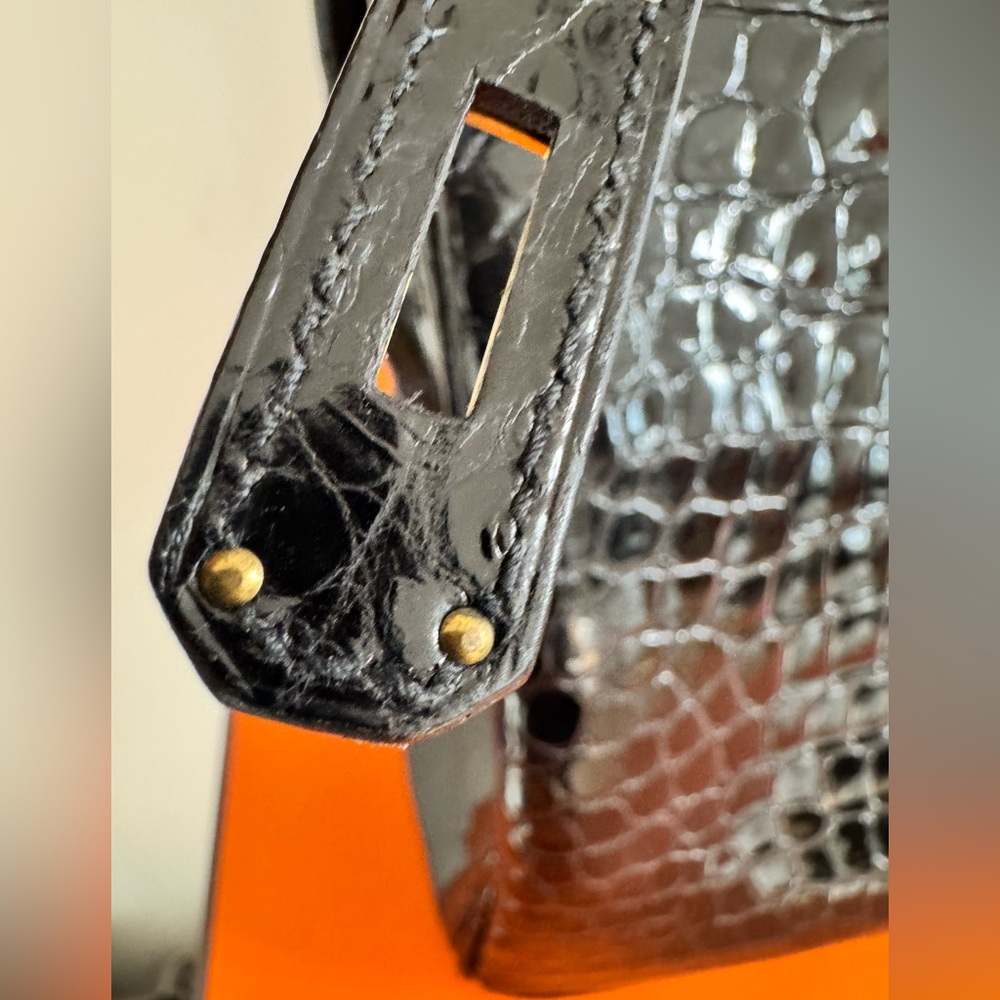 Hermès Birkin 35 – Shiny Porosus Crocodile, Black Box Dust Bag keys Clothette - Picture 13 of 16